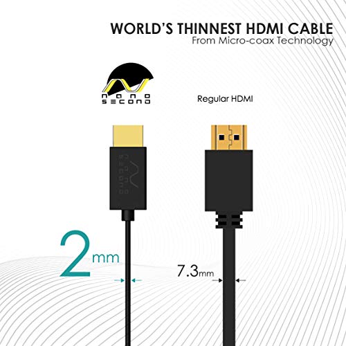 Nanosecond Extreme Slim 2.6’ Micro HDMI Cable – World’s Thinnest and Most Flexible HDMI Cable. (2.6 Ft / 0.8m) High-Speed Supports Full 1080P, 4K, UltraHD, 3D, Ethernet, and Audio Return Channel