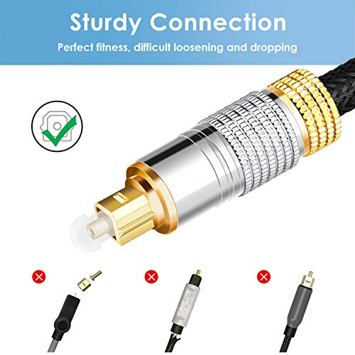 Starweh Optical Audio Cable, 6ft Fiber Optic Audio Cable with Durable 24K Gold-Plated, Nylon Braided Male to Male Optical Digital Cable for HI-FI Sound Bar, Home Theater, TV, PS4, Xbox, Playstation