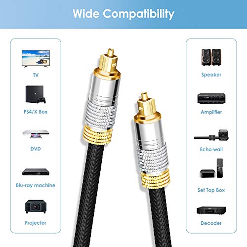 Starweh Optical Audio Cable, 6ft Fiber Optic Audio Cable with Durable 24K Gold-Plated, Nylon Braided Male to Male Optical Digital Cable for HI-FI Sound Bar, Home Theater, TV, PS4, Xbox, Playstation