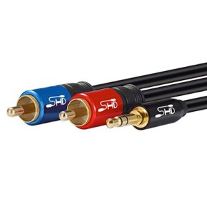 SHD 3.5mm Aux to 2RCA Y Splitter Stereo Audio Cable Male Type OFC Conductor High Flexible PVC Jacket Dual Shielding Gold Plated High End Metal Shell-Black 10Feet/3m