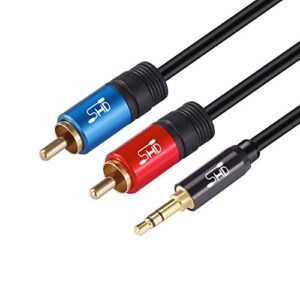 SHD 3.5mm Aux to 2RCA Y Splitter Stereo Audio Cable Male Type OFC Conductor High Flexible PVC Jacket Dual Shielding Gold Plated High End Metal Shell-Black 10Feet/3m