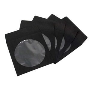 100 pack maxtek premium thick black color paper cd dvd sleeves envelope with window cut out and flap, 100g heavy weight.