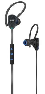 jam transit micro sport buds mini wireless bluetooth earbuds, 10 hour playtime, perfect for running, gym, workout, hands free calling controls with mic, waterproof, reflective cord, hx-ep510bl blue