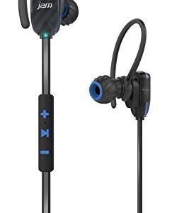 JAM Transit Micro Sport Buds Mini Wireless Bluetooth Earbuds, 10 Hour Playtime, Perfect for Running, Gym, Workout, Hands Free Calling Controls with Mic, Waterproof, Reflective Cord, HX-EP510BL Blue