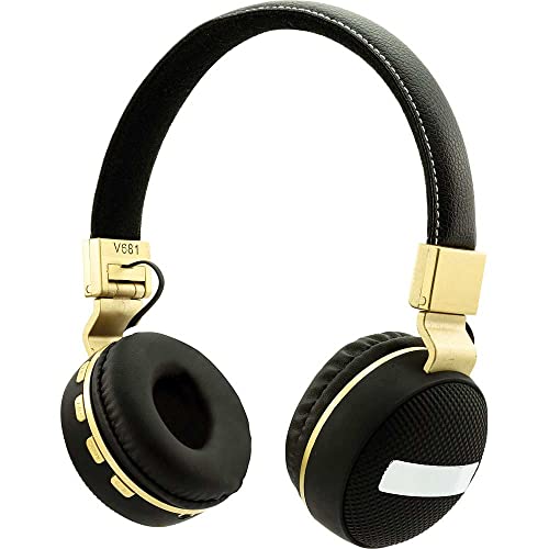 Coby Bluetooth Wireless On-Ear Headphones - Portable Folding with Microphone, Music and Call Controls, FM Radio, 10 Hour Battery Life, 33 Feet / 10 Meter Range (Black Gold)