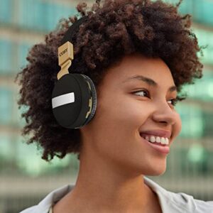 Coby Bluetooth Wireless On-Ear Headphones - Portable Folding with Microphone, Music and Call Controls, FM Radio, 10 Hour Battery Life, 33 Feet / 10 Meter Range (Black Gold)