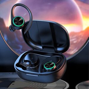 Lovskoo Wireless Earbuds, Over-Ear Bluetooth Earbuds 5.3 Headphones with Earhooks, Wireless Earphones with 50Hrs Playback HD Stereo Audio LED Display for Sports, in Ear Bluetooth Cool Stuff (Black)