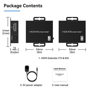 CMSTEDCD HDMI Extender Over cat5e/6 200Ft HDMI Over Ethernet Adapter Converter HDMI Repeater Balun Transmitter Receiver Power Over Cat Support Full 1080p 3D POC HDCP EDID Copy from Displays