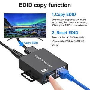 CMSTEDCD HDMI Extender Over cat5e/6 200Ft HDMI Over Ethernet Adapter Converter HDMI Repeater Balun Transmitter Receiver Power Over Cat Support Full 1080p 3D POC HDCP EDID Copy from Displays