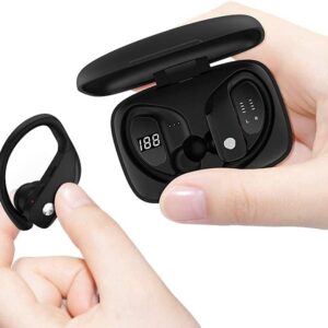 MUVLUX Conduction Headphone Wireless Earbuds Bluetooth Headphones Sport Earphones with LED Display Ear Buds with Earhooks Built-in Mic Headset for Workout Black