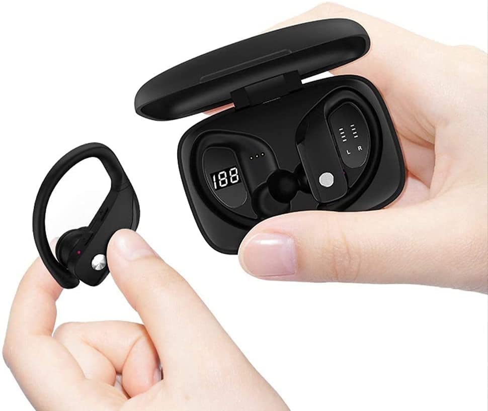 MUVLUX Conduction Headphone Wireless Earbuds Bluetooth Headphones Sport Earphones with LED Display Ear Buds with Earhooks Built-in Mic Headset for Workout Black