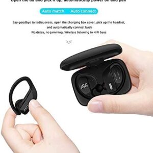 MUVLUX Conduction Headphone Wireless Earbuds Bluetooth Headphones Sport Earphones with LED Display Ear Buds with Earhooks Built-in Mic Headset for Workout Black