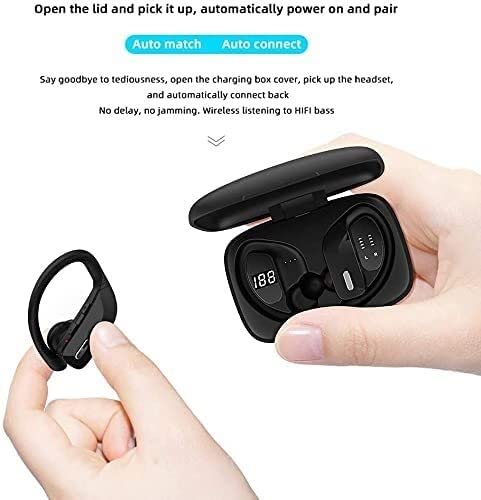 MUVLUX Conduction Headphone Wireless Earbuds Bluetooth Headphones Sport Earphones with LED Display Ear Buds with Earhooks Built-in Mic Headset for Workout Black