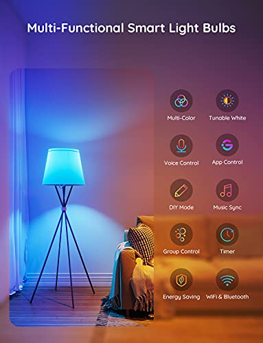 Govee Smart Light Bulbs, Color Changing Light Bulbs with Music Sync, 54 Dynamic Scenes, 16 Million DIY Colors WiFi & Bluetooth Light Bulbs Work with Alexa, Google Assistant & Govee Home App, 1 Pack