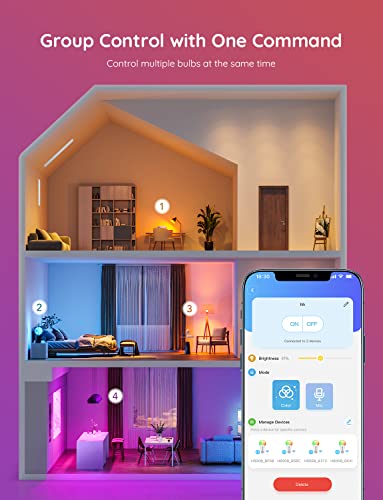 Govee Smart Light Bulbs, Color Changing Light Bulbs with Music Sync, 54 Dynamic Scenes, 16 Million DIY Colors WiFi & Bluetooth Light Bulbs Work with Alexa, Google Assistant & Govee Home App, 1 Pack