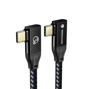 yottamaster usb c to usb c cable dual 90 degree[20gbps, 100w], usb3.2x2 bradied usb c charging cable right angle with e-marker support 4k@60hz, fully compatible with usb c devices [3.3ft/1m]