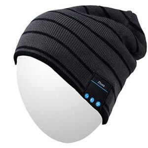 qshell winter comfy bluetooth beanie washable hat w/basic knit music cap with speakers & mic hands free wireless bluetooth headsets for running skiing skating hiking, gray