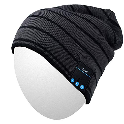 Qshell Winter Comfy Bluetooth Beanie Washable Hat w/Basic Knit Music Cap with Speakers & Mic Hands Free Wireless Bluetooth Headsets for Running Skiing Skating Hiking, Gray