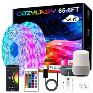cozylady wifi led strip lights 65.6ft, smart led light strips compatible with alexa, google home, smart rgb music sync led lights strip for bedroom, children’s room, kitchen