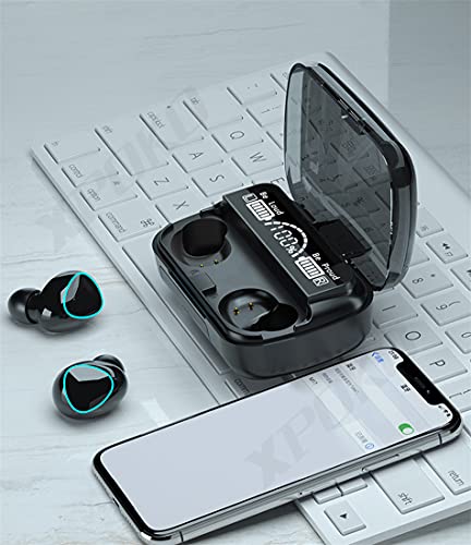 NC TWS Bluetooth 5.1 Earphones 3500mAh Charging Box Wireless Headphone 9D Stereo Sports Waterproof Earbuds Headsets with Microphone (Black-B)