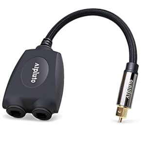 Alpluto Audio Splitter, Fiber Optic Audio Cable 1 in 2 Out Digital Toshlink Optical Audio Splitter Adapter Fiber Converter with 24K Gold Plated Connectors (Black)