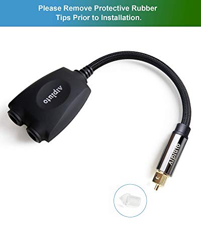 Alpluto Audio Splitter, Fiber Optic Audio Cable 1 in 2 Out Digital Toshlink Optical Audio Splitter Adapter Fiber Converter with 24K Gold Plated Connectors (Black)