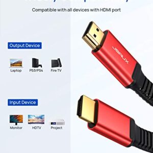 JSAUX 4K HDMI Cable 15ft, Flat Slim HDMI 2.0 Cable High Speed 18Gbps HDMI to HDMI Cord Support 3D, 4K@60Hz, 2160P, HD 1080P, Audio Return(ARC) Ethernet Compatible with UHD TV, Playstation PS4 PS3-Red