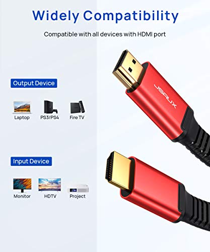 JSAUX 4K HDMI Cable 15ft, Flat Slim HDMI 2.0 Cable High Speed 18Gbps HDMI to HDMI Cord Support 3D, 4K@60Hz, 2160P, HD 1080P, Audio Return(ARC) Ethernet Compatible with UHD TV, Playstation PS4 PS3-Red