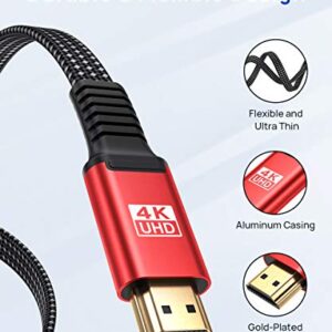 JSAUX 4K HDMI Cable 15ft, Flat Slim HDMI 2.0 Cable High Speed 18Gbps HDMI to HDMI Cord Support 3D, 4K@60Hz, 2160P, HD 1080P, Audio Return(ARC) Ethernet Compatible with UHD TV, Playstation PS4 PS3-Red