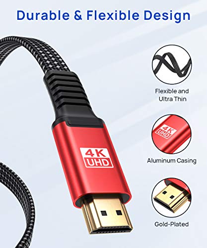 JSAUX 4K HDMI Cable 15ft, Flat Slim HDMI 2.0 Cable High Speed 18Gbps HDMI to HDMI Cord Support 3D, 4K@60Hz, 2160P, HD 1080P, Audio Return(ARC) Ethernet Compatible with UHD TV, Playstation PS4 PS3-Red