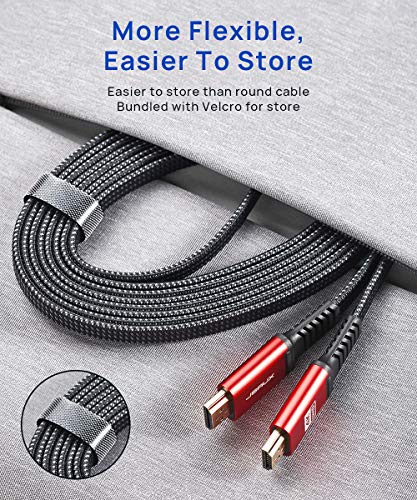 JSAUX 4K HDMI Cable 15ft, Flat Slim HDMI 2.0 Cable High Speed 18Gbps HDMI to HDMI Cord Support 3D, 4K@60Hz, 2160P, HD 1080P, Audio Return(ARC) Ethernet Compatible with UHD TV, Playstation PS4 PS3-Red