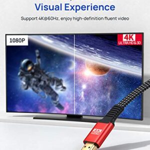 JSAUX 4K HDMI Cable 15ft, Flat Slim HDMI 2.0 Cable High Speed 18Gbps HDMI to HDMI Cord Support 3D, 4K@60Hz, 2160P, HD 1080P, Audio Return(ARC) Ethernet Compatible with UHD TV, Playstation PS4 PS3-Red