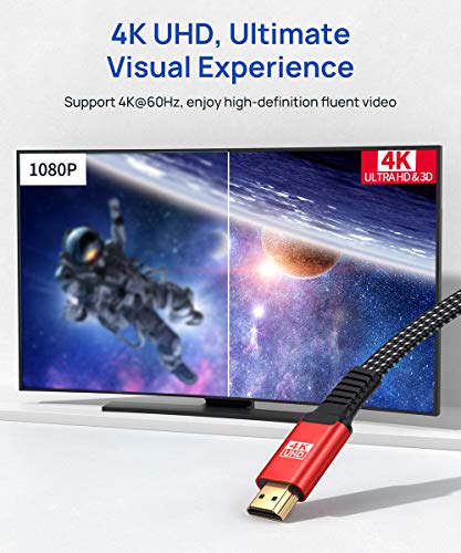 JSAUX 4K HDMI Cable 15ft, Flat Slim HDMI 2.0 Cable High Speed 18Gbps HDMI to HDMI Cord Support 3D, 4K@60Hz, 2160P, HD 1080P, Audio Return(ARC) Ethernet Compatible with UHD TV, Playstation PS4 PS3-Red