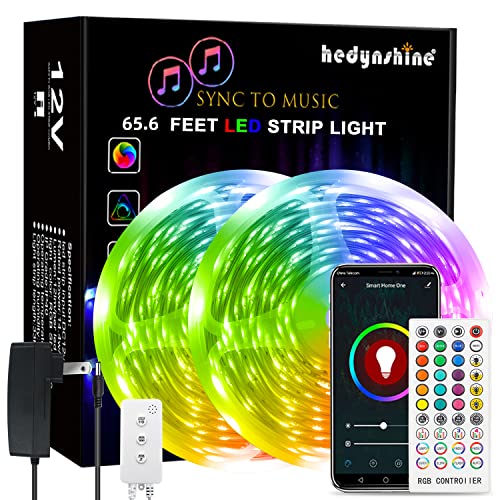 65.6 ft Smart Music SYNC LED Strip Lights,Hedynshine RGB Light Strips 24V 40key Remote Controller