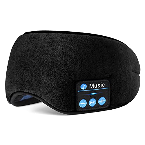 Sleeping Headphones Eye Mask for Sleeping with Removable Wireless Headphones Microphone Handsfree Travel Sleep Music Mask Gifts for Him (Black)