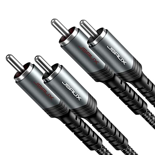 JSAUX RCA Cable（10ft/3M, RCA Audio Cable Shielded Stereo 2RCA to 2RCA Male Y Braided Cord Compatible for Home Theater, HDTV, Amplifiers, Hi-Fi Systems, Car Audio[Grey]