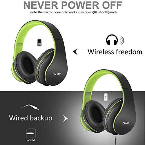 2 Items,1 Black Red Zihnic Over-Ear Wireless Headset Bundle with 1 Black Green Zihnic Foldable Wireless Headset