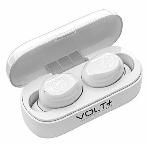 volt plus tech slim travel wireless v5.1 earbuds compatible with your gopro hero8 sports updated micro thin case with quad mic 8d bass ipx7 waterproof/sweatproof (white)