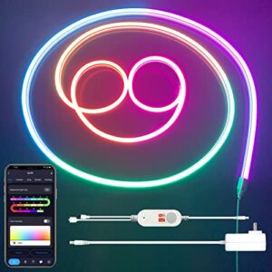 glpe neon rope lights,10ft 252 leds smart neon lights,tuya app control and music sync,rgbic backlights works with alexa and google assistant,diy creative strip lights for gaming, living room,bedroom