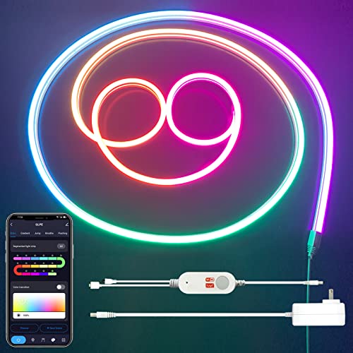 GLPE Neon Rope Lights,10FT 252 LEDs Smart Neon Lights,TuYa APP Control and Music Sync,RGBIC Backlights Works with Alexa and Google Assistant,DIY Creative Strip Lights for Gaming, Living Room,Bedroom