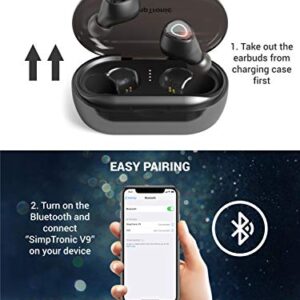 True Wireless Earbuds Bluetooth 5.0 Headphones in-Ear TWS Mini Headset for Sport Extra Bass Stereo Earphones HD Sound IPX7 Waterproof Noise Cancelling Mic 46-48 Hours Playtime Black