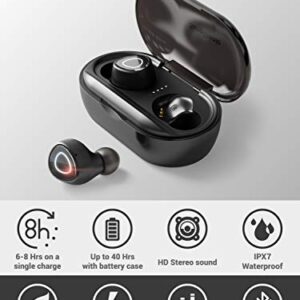 True Wireless Earbuds Bluetooth 5.0 Headphones in-Ear TWS Mini Headset for Sport Extra Bass Stereo Earphones HD Sound IPX7 Waterproof Noise Cancelling Mic 46-48 Hours Playtime Black