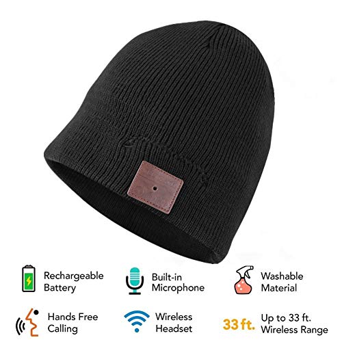 BearsFire Bluetooth Beanie Hat with Touchscreen Gloves, Wireless Headphone Music Hat Cap Winter Soft Warm Knitted Hat for Men Black