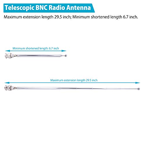 Fancasee (2 Pack) BNC Radio Antenna with BNC Male Plug Jack Connector Adapter Telescopic Stainless Steel HF VHF UHF BNC Antenna for Portable Mobile Handheld Radio Scanner Police Scanner Receiver