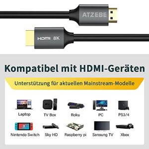 ATZEBE HDMI 2.1 Cable, 8K HDMI Cable 3ft, Support High Speed 48Gbps, 8K@60Hz 7680P, Dynamic HDR, 4:4:4, eARC, Ethernet, HDCP 2.3 Compatible with UHD TV, Blu-ray, PS4/3, Xbox One