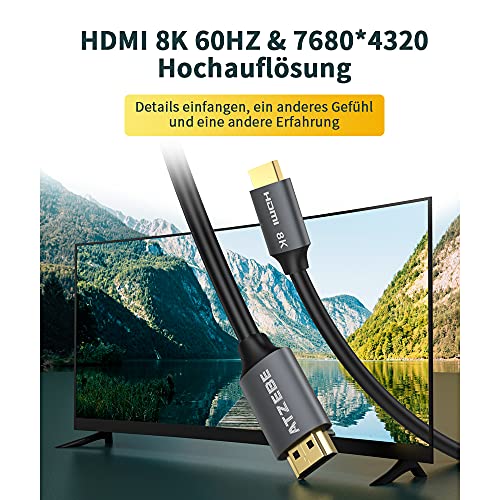 ATZEBE HDMI 2.1 Cable, 8K HDMI Cable 3ft, Support High Speed 48Gbps, 8K@60Hz 7680P, Dynamic HDR, 4:4:4, eARC, Ethernet, HDCP 2.3 Compatible with UHD TV, Blu-ray, PS4/3, Xbox One