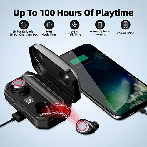 Picun Earbuds Wireless in Ear 100 Hrs Playtime Bluetooth 5.0 Earphones with Charging Case HiFi Stereo, IPX7 Waterproof Headphones, Touch Control LED Display Earbuds for Workout Sport Home