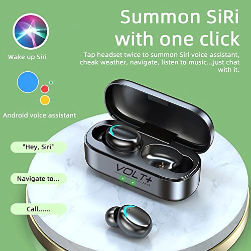VOLT PLUS TECH Slim Travel Wireless V5.1 Earbuds Compatible with Your Alcatel OneTouch Idol Alpha Updated Micro Thin Case with Quad Mic 8D Bass IPX7 Waterproof/Sweatproof (Black)