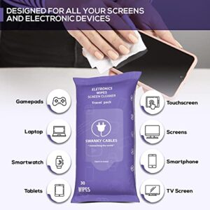 Swanky Cables Screen Cleaner Wipes: Electronic Wipes for Screens - Computer Screen Wipes for Electronics, Lens, Phone, Tv Screen and Monitor Cleaning - Tech Wipes with Microfiber Cloth (30 Count)