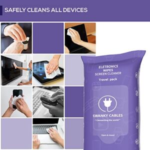 Swanky Cables Screen Cleaner Wipes: Electronic Wipes for Screens - Computer Screen Wipes for Electronics, Lens, Phone, Tv Screen and Monitor Cleaning - Tech Wipes with Microfiber Cloth (30 Count)